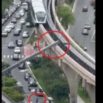 Vlak zasiahol žeriav, rameno spadlo na cestu. Muž sa na poslednú chvíľu vrhol bokom